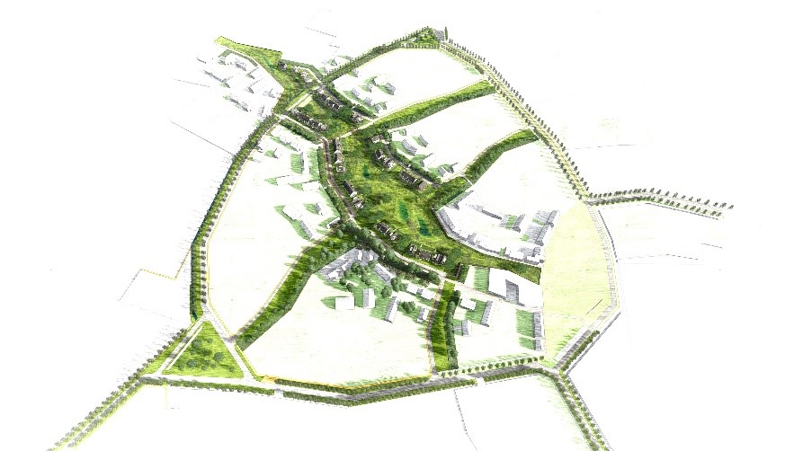 Tekening van het groen in Aarlesche Erven