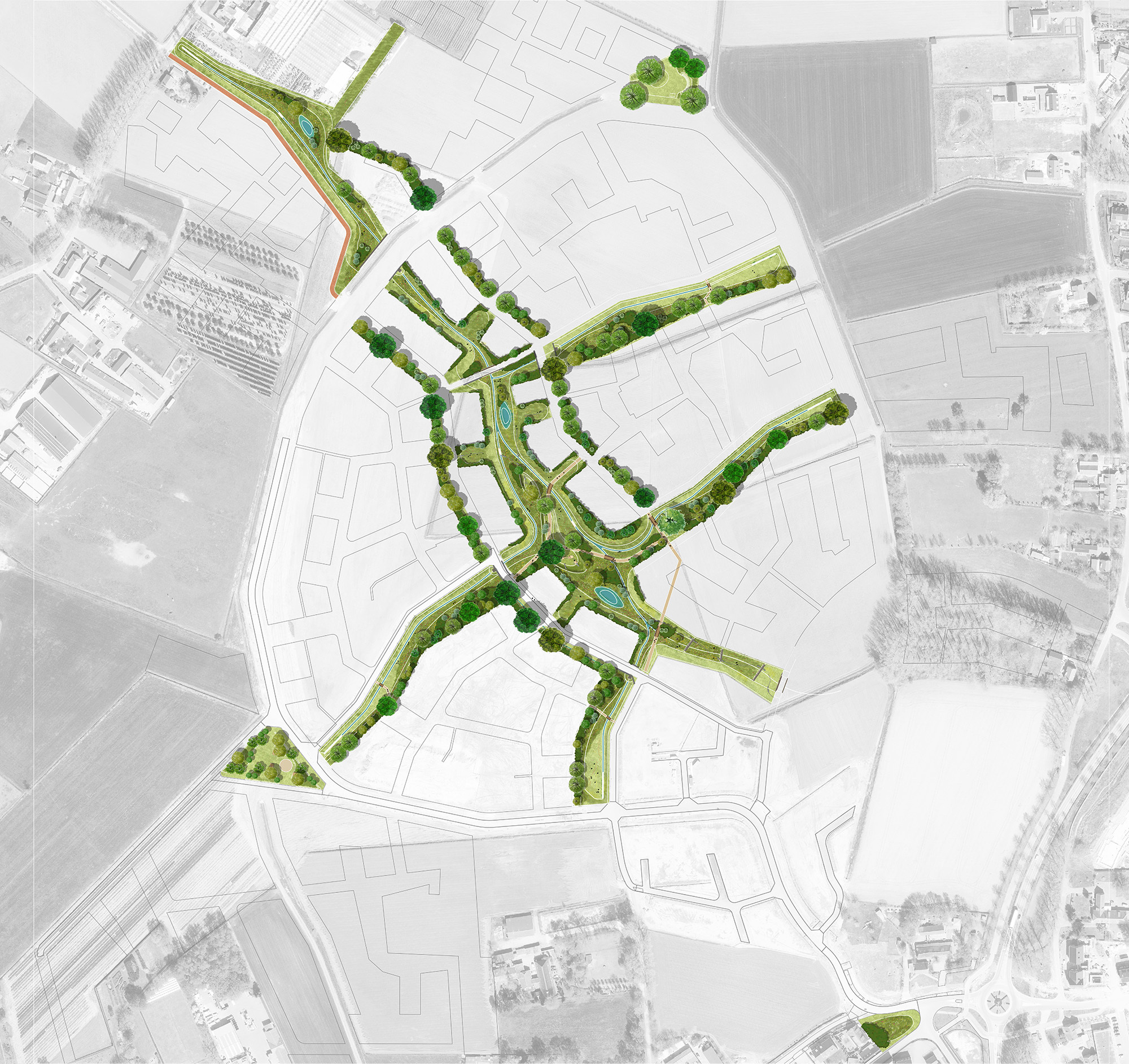 Op de overzichtskaart staat het groenplan van woongebied de Wildernis